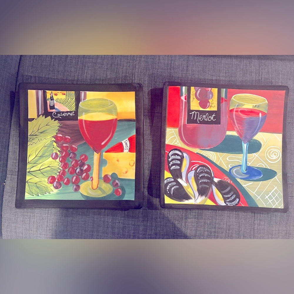 Colorful Wine and Seafood Themed Wall Art Set